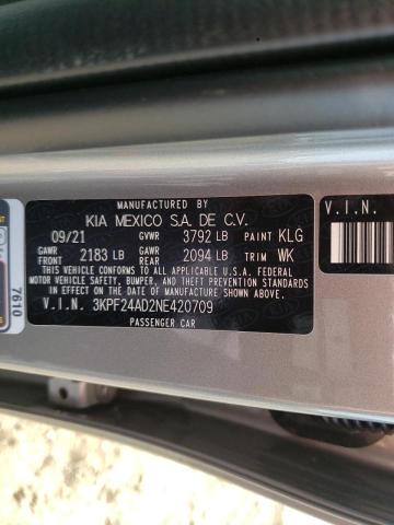 Photo 10 from auction – 2022 KIA FORTE FE with VIN 3KPF24AD2NE420709