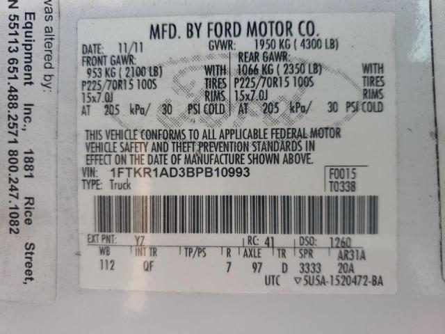Photo 10 from auction – 2011 FORD RANGER with VIN 1FTKR1AD3BPB10993