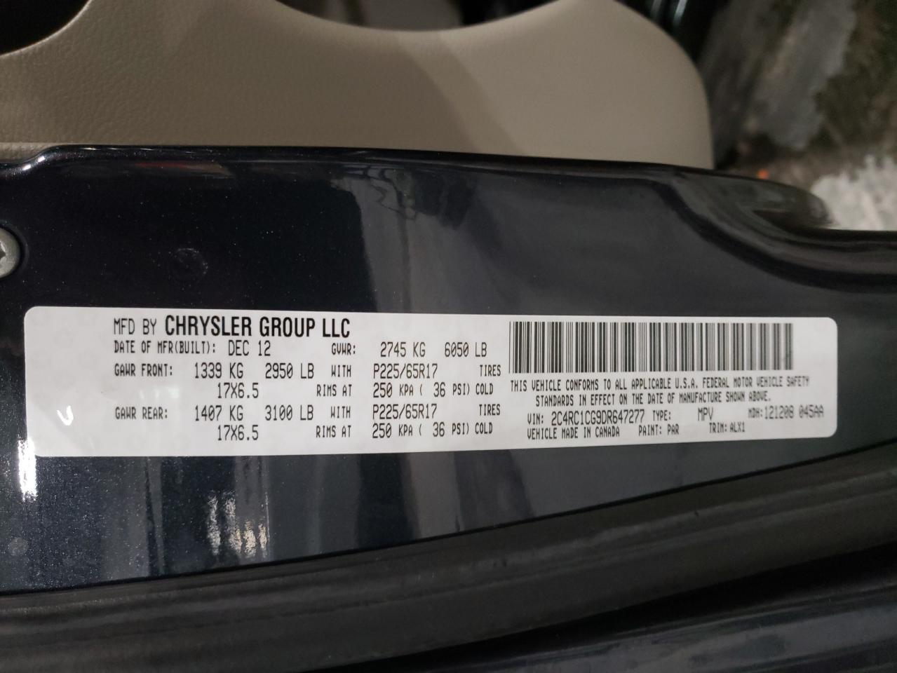 Photo 10 from auction – 2013 CHRYSLER TOWN & COU with VIN 2C4RC1CG9DR647277