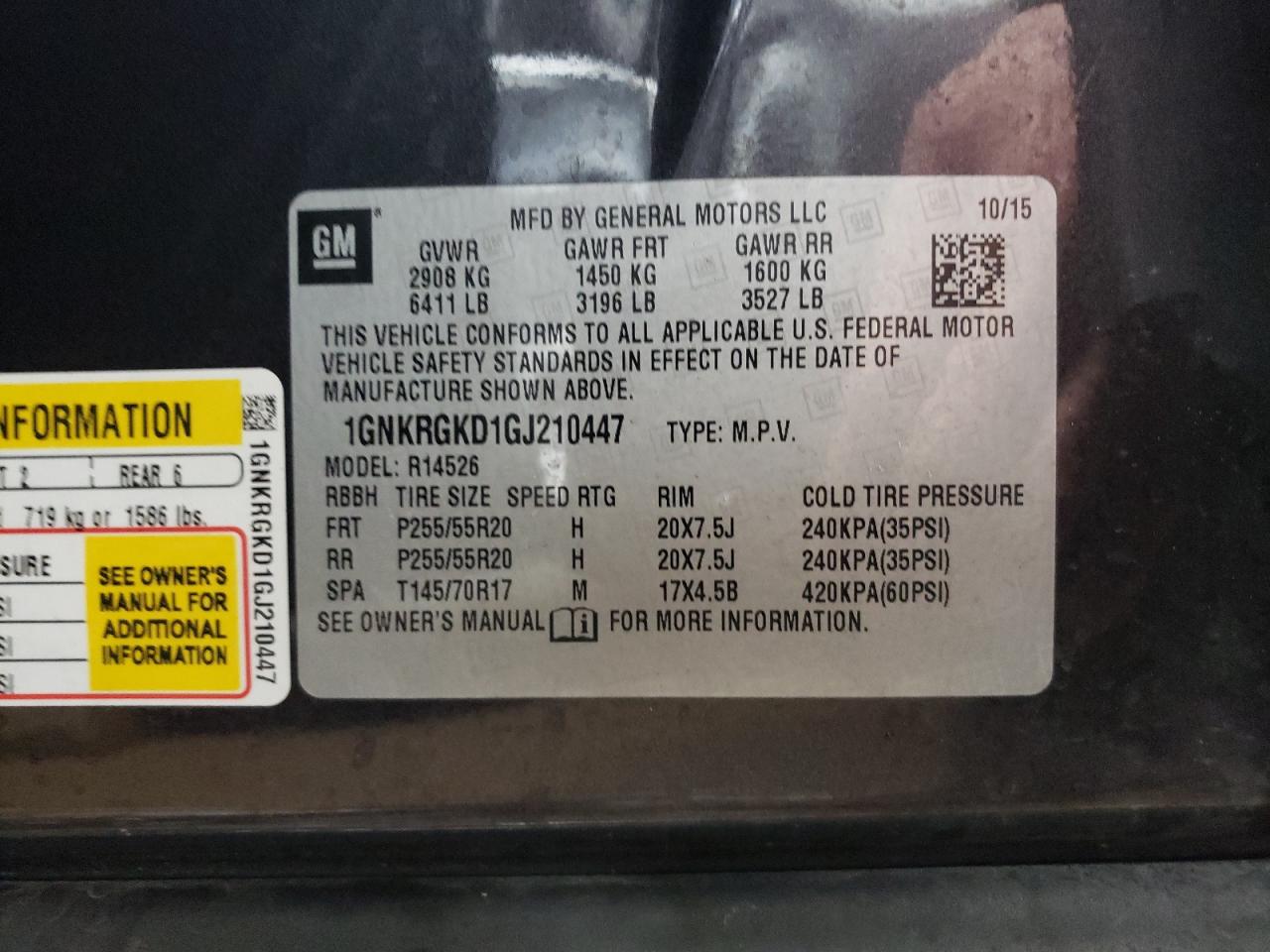 Photo 10 from auction – 2016 CHEVROLET TRAVERSE L with VIN 1GNKRGKD1GJ210447