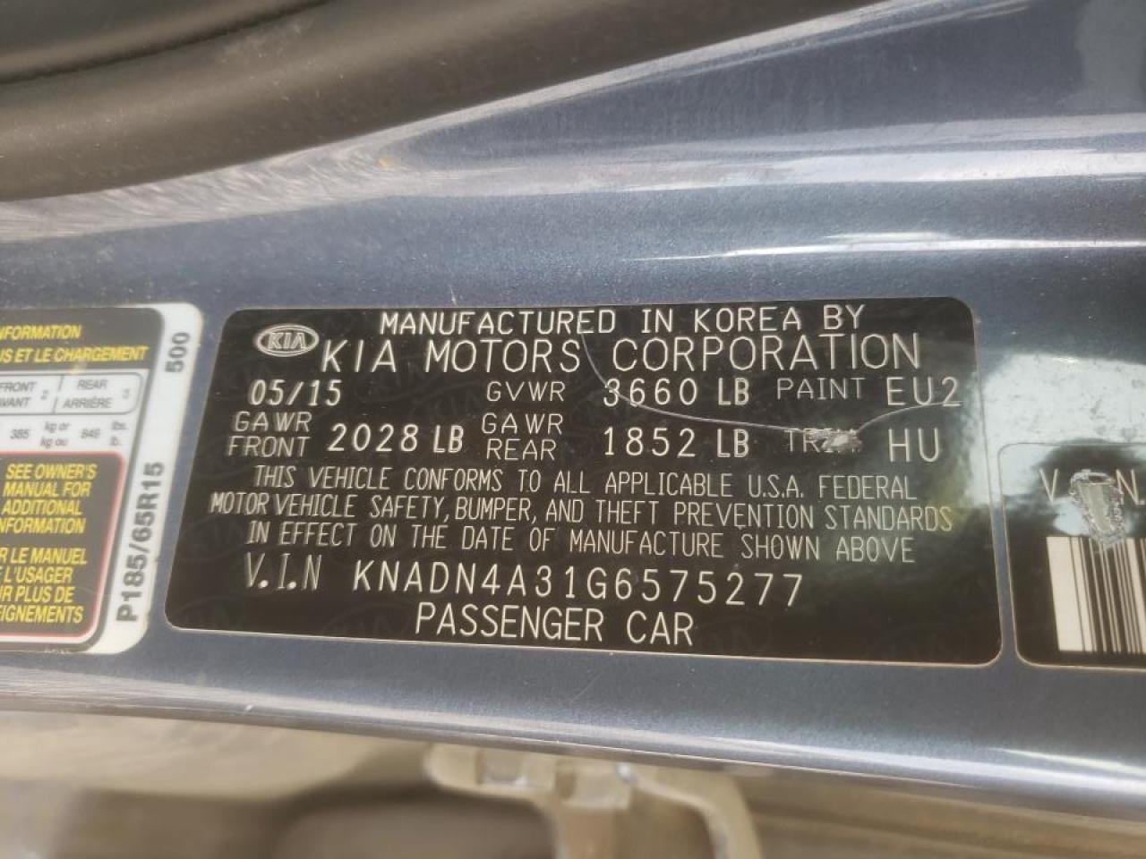 Photo 10 from auction – 2016 KIA RIO EX with VIN KNADN4A31G6575277