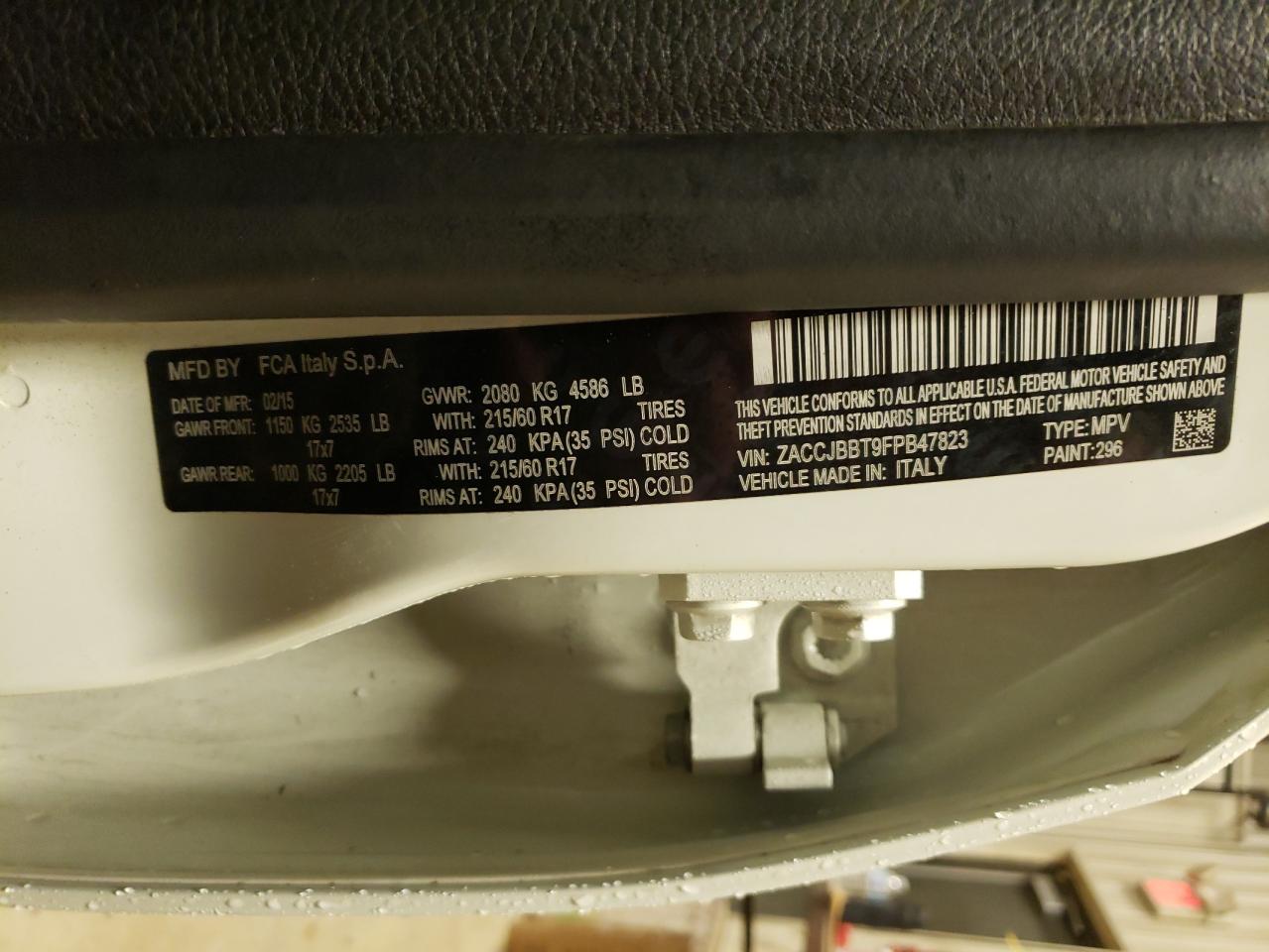 Photo 10 from auction – 2015 JEEP RENEGADE L with VIN ZACCJBBT9FPB47823