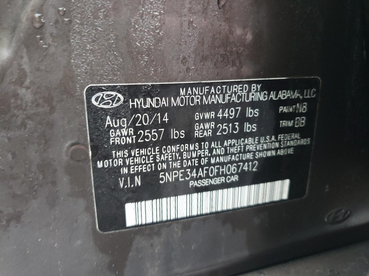 Photo 10 from auction – 2015 HYUNDAI SONATA SPO with VIN 5NPE34AF0FH067412