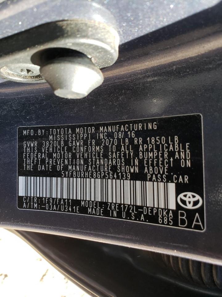 Photo 10 from auction – 2016 TOYOTA COROLLA L with VIN 5YFBURHE8GP564139