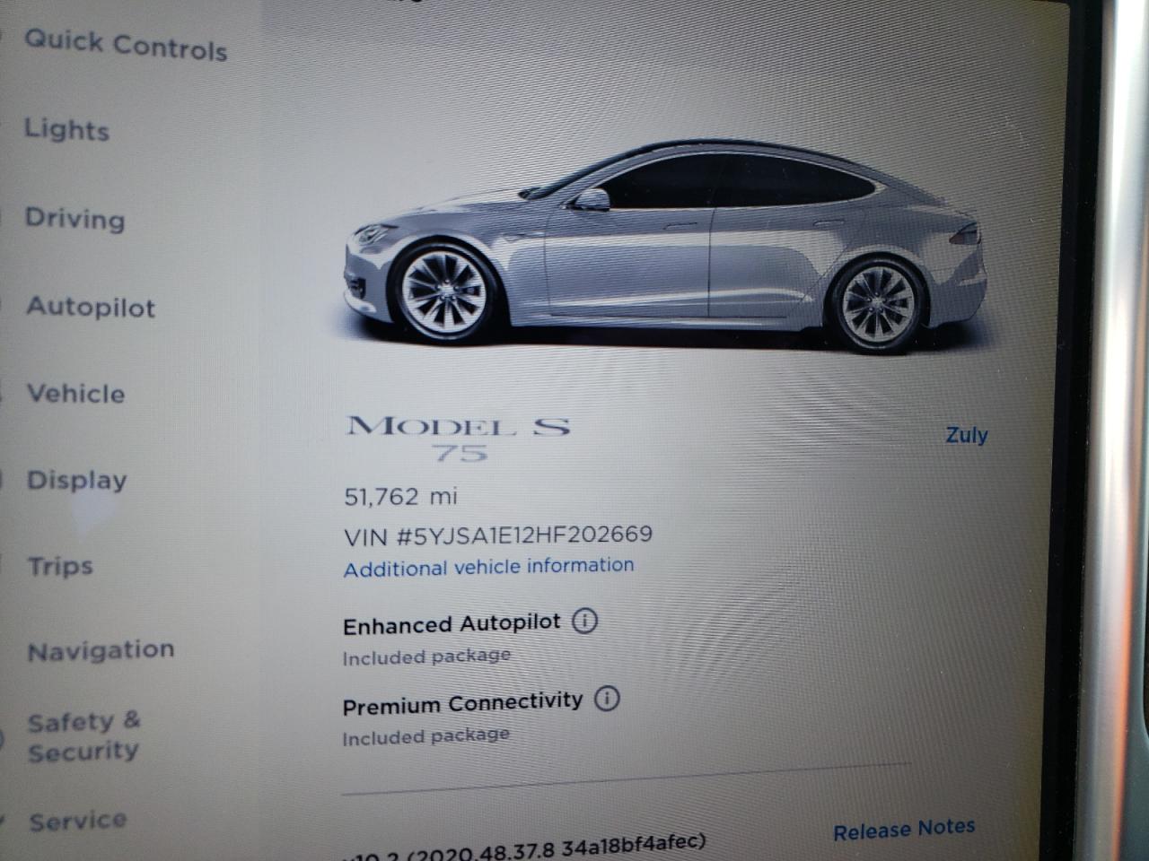 Photo 8 from auction – 2017 TESLA MODEL S with VIN 5YJSA1E12HF202669