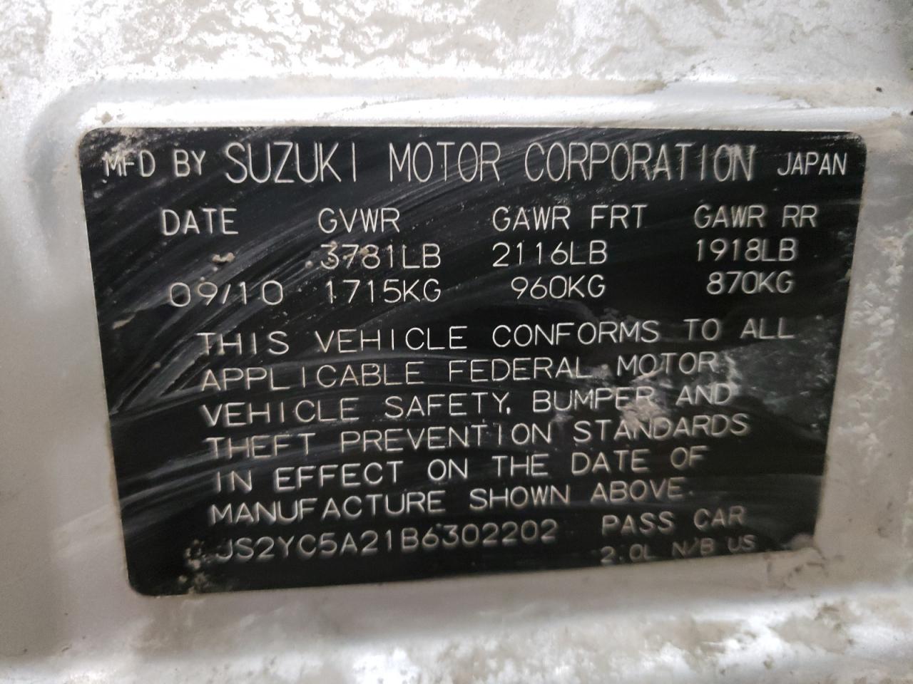 Photo 10 from auction – 2011 SUZUKI SX4 LE with VIN JS2YC5A21B6302202