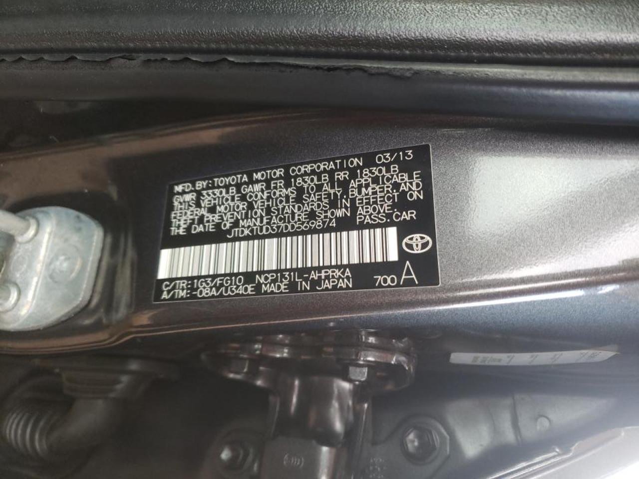 Photo 10 from auction – 2013 TOYOTA YARIS with VIN JTDKTUD37DD569874