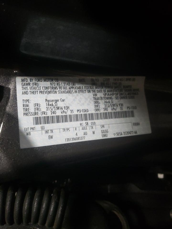 Photo 10 from auction – 2012 FORD FOCUS SE with VIN 1FAHP3F28CL451663