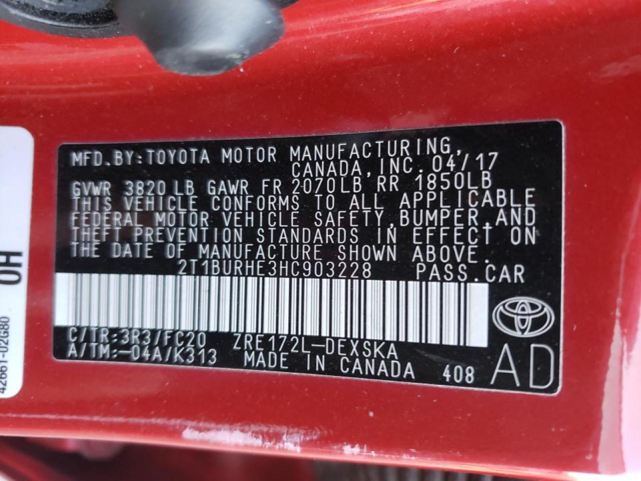 Photo 10 from auction – 2017 TOYOTA COROLLA L with VIN 2T1BURHE3HC903228