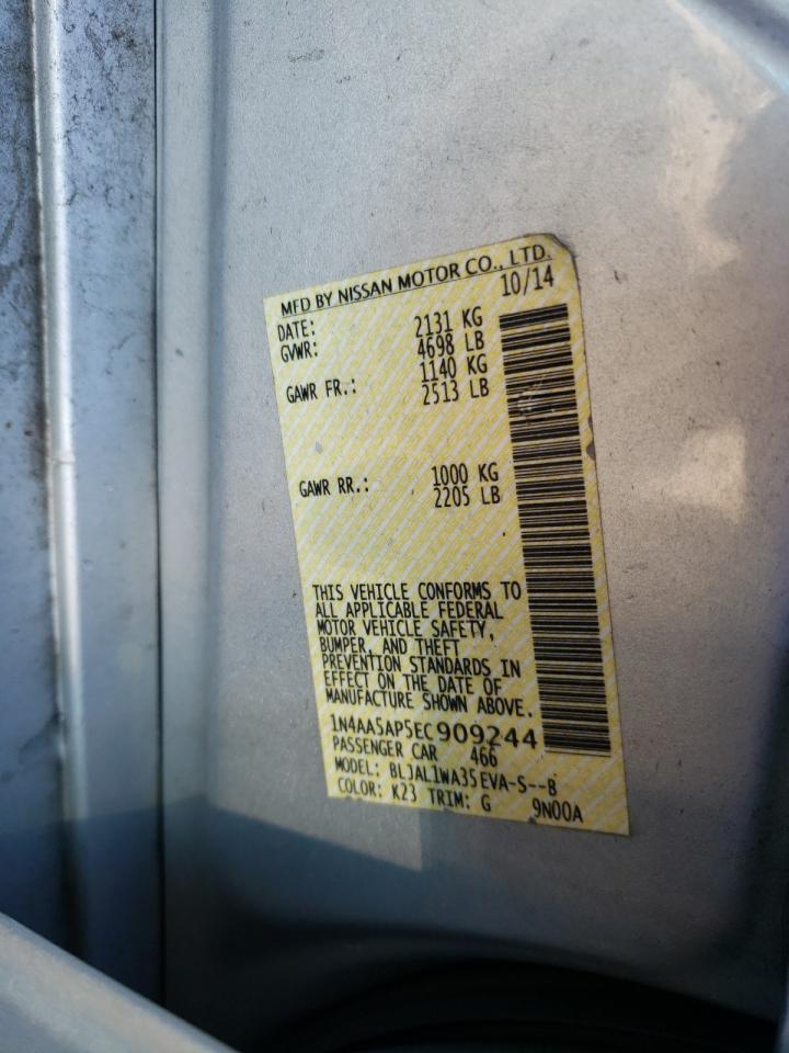 Photo 10 from auction – 2014 NISSAN MAXIMA S with VIN 1N4AA5AP5EC909244