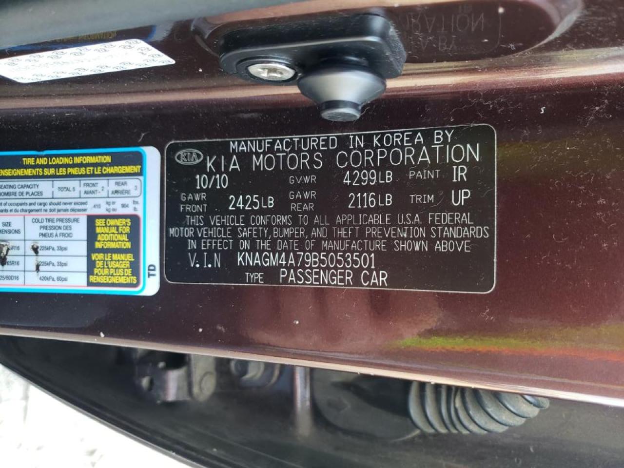 Photo 10 from auction – 2011 KIA OPTIMA LX with VIN KNAGM4A79B5053501