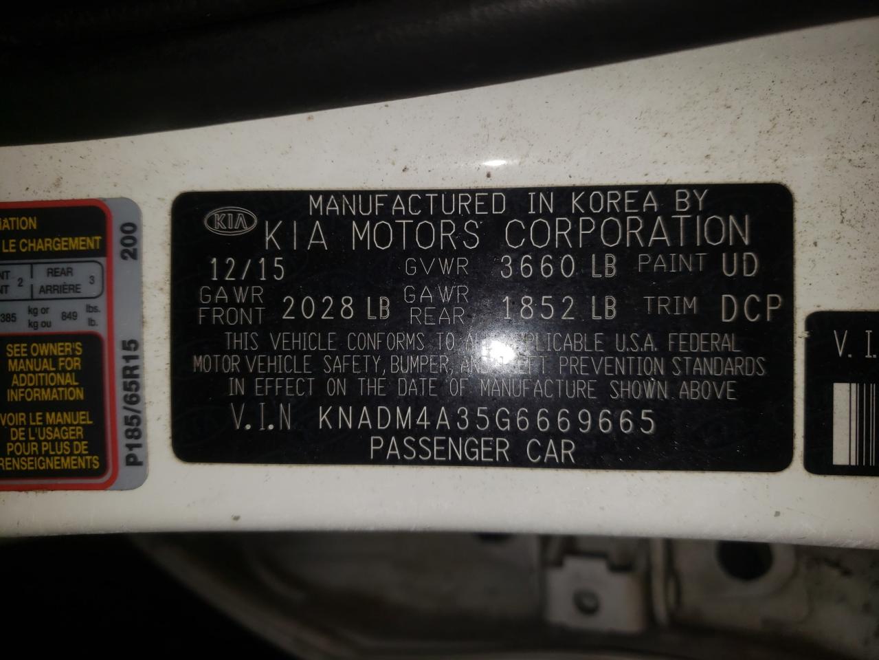 Photo 10 from auction – 2016 KIA RIO LX with VIN KNADM4A35G6669665