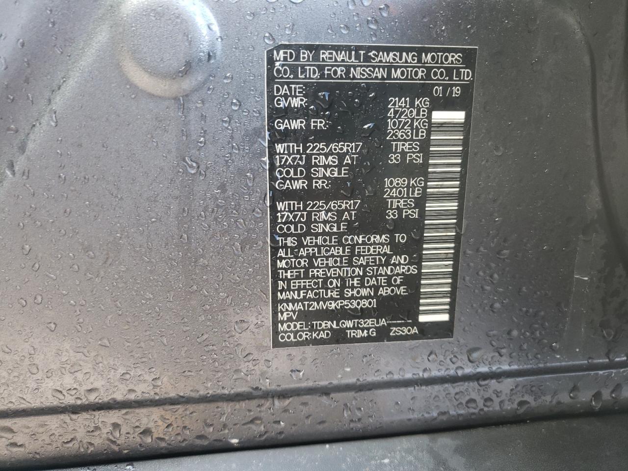 Photo 10 from auction – 2019 NISSAN ROGUE S with VIN KNMAT2MV9KP530801