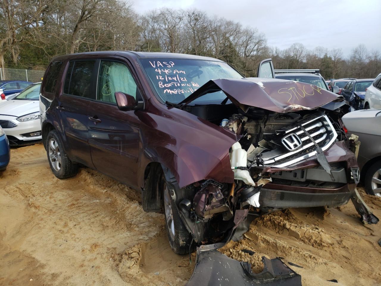 HONDA PILOT EXLN 2012 with VIN 5FNYF4H71CB014246 - Photo from auction