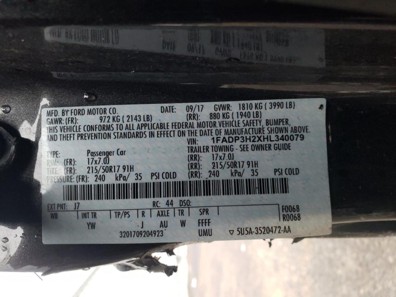 Photo 10 from auction – 2017 FORD FOCUS SEL with VIN 1FADP3H2XHL340079