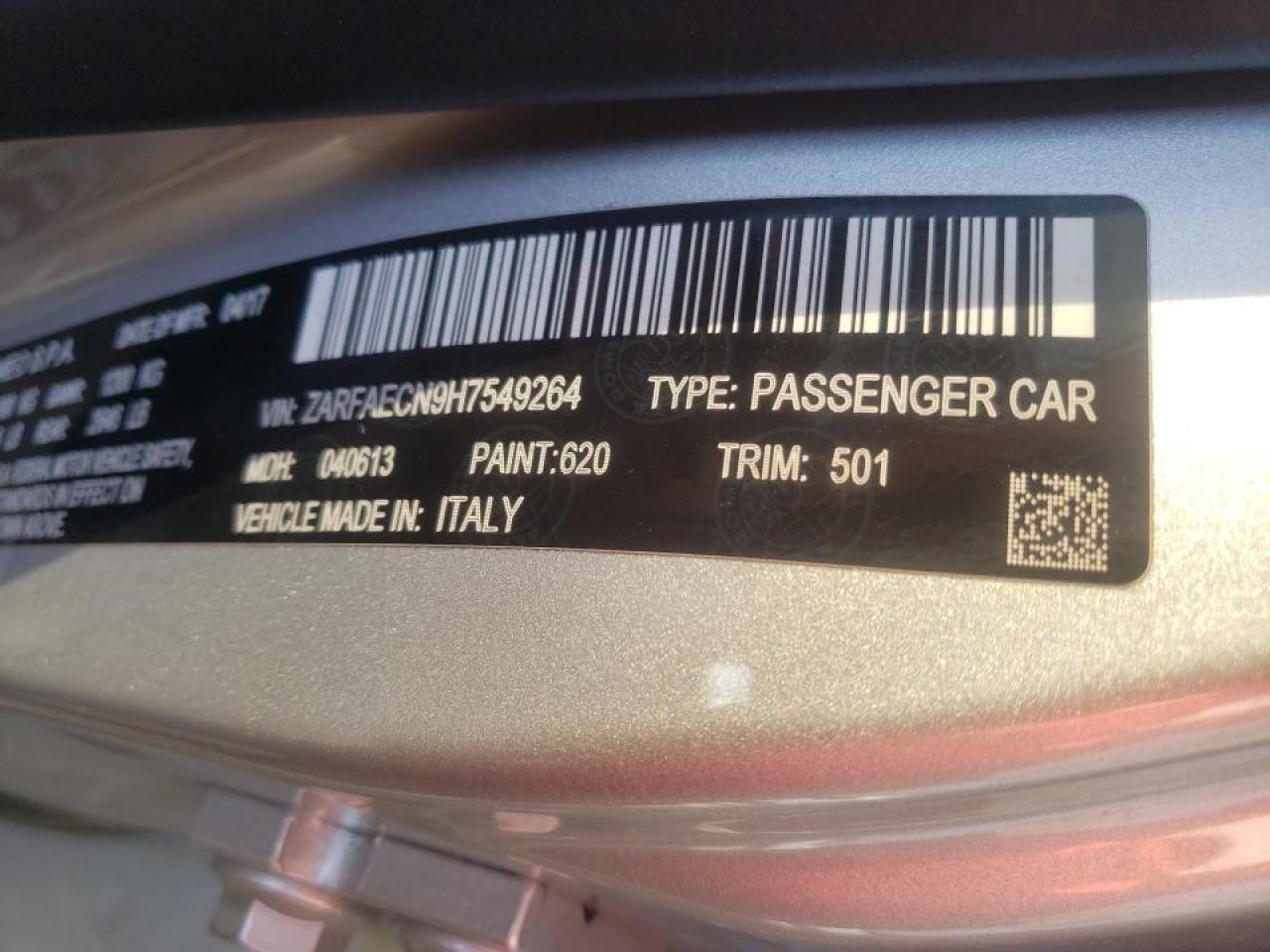 Photo 10 from auction – 2017 ALFA ROMEO GIULIA TI with VIN ZARFAECN9H7549264