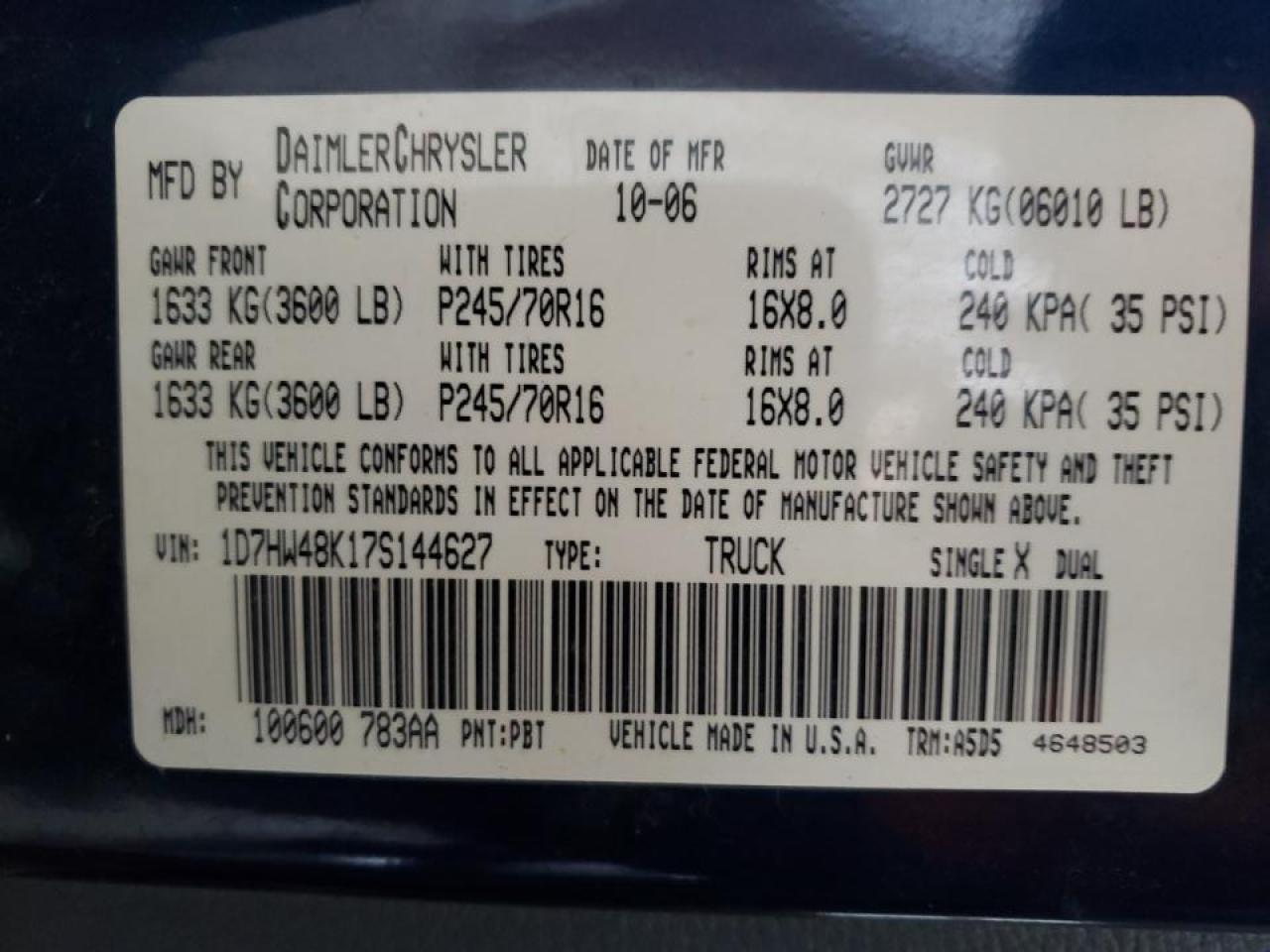 Photo 10 from auction – 2007 DODGE DAKOTA QUA with VIN 1D7HW48K17S144627