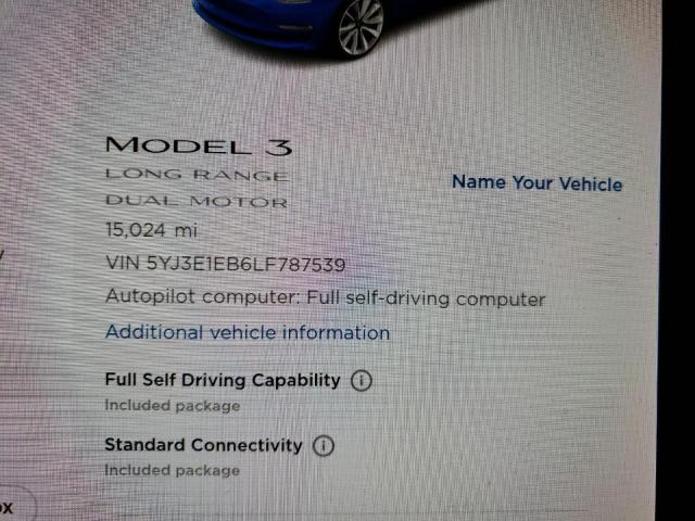 Photo 8 from auction – 2020 TESLA MODEL 3 with VIN 5YJ3E1EB6LF787539
