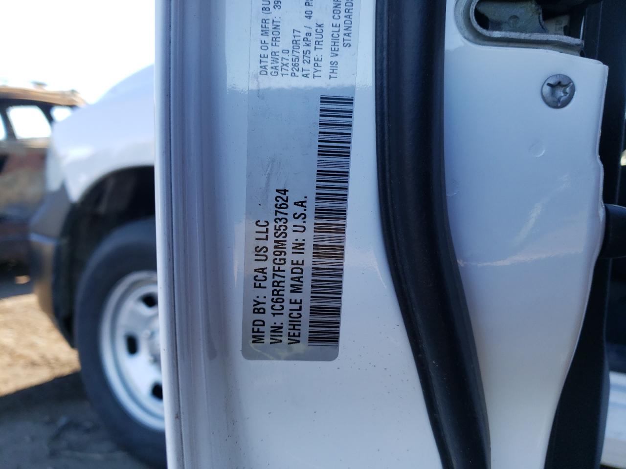 Photo 10 from auction – 2021 RAM 1500 CLASS with VIN 1C6RR7FG9MS537624