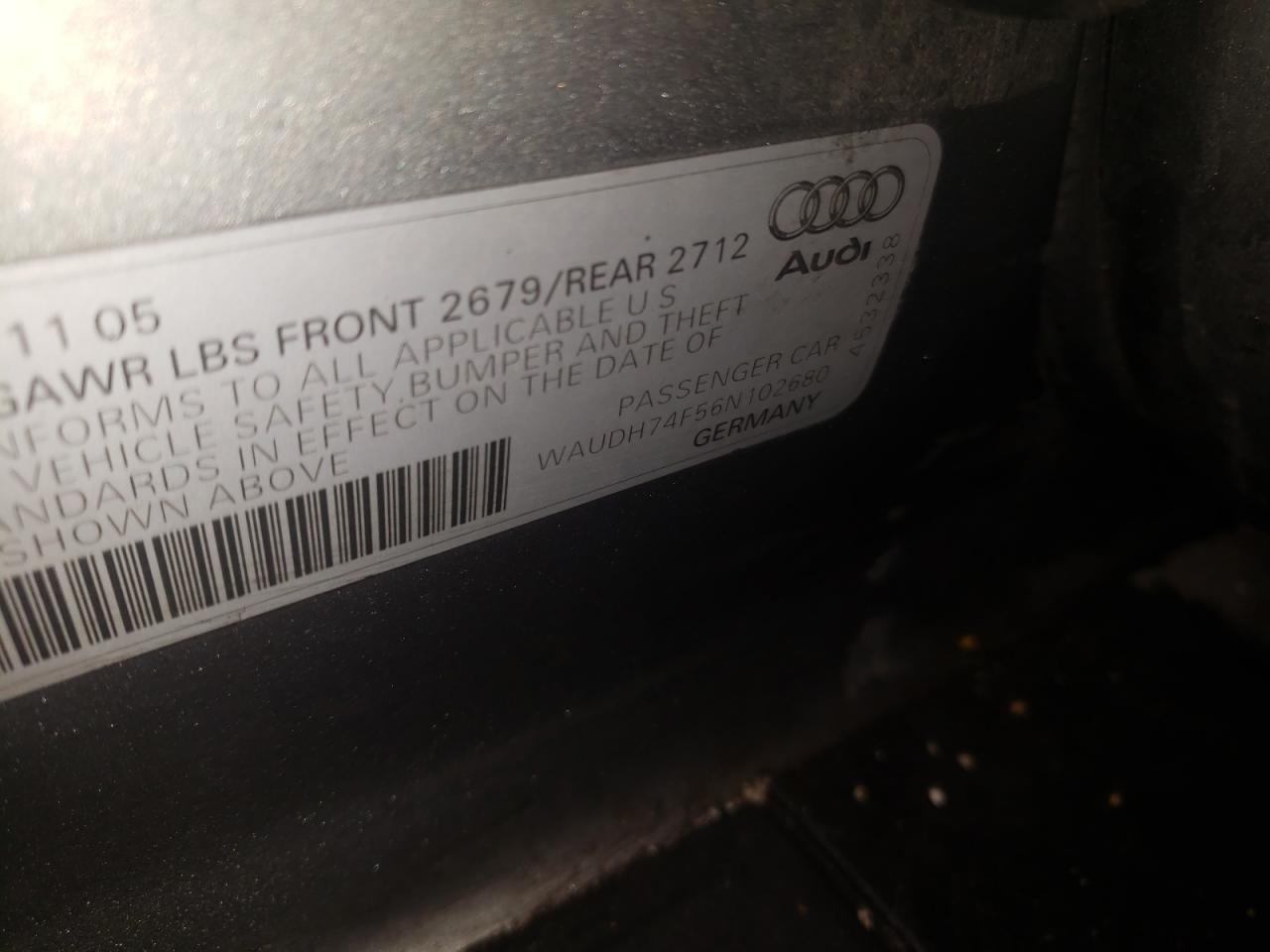 Photo 10 from auction – 2006 AUDI A6 3.2 QUA with VIN WAUDH74F56N102680