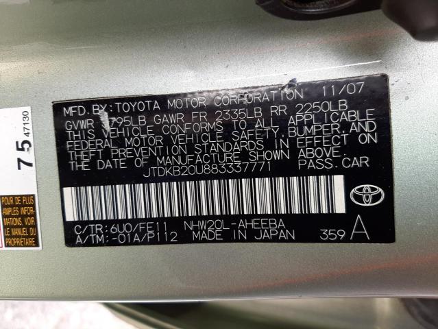 Photo 10 from auction – 2008 TOYOTA PRIUS with VIN JTDKB20U883337771