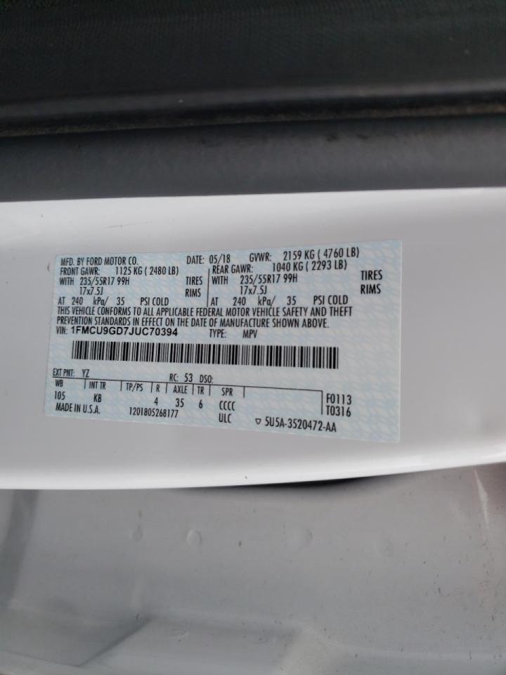 Photo 10 from auction – 2018 FORD ESCAPE SE with VIN 1FMCU9GD7JUC70394