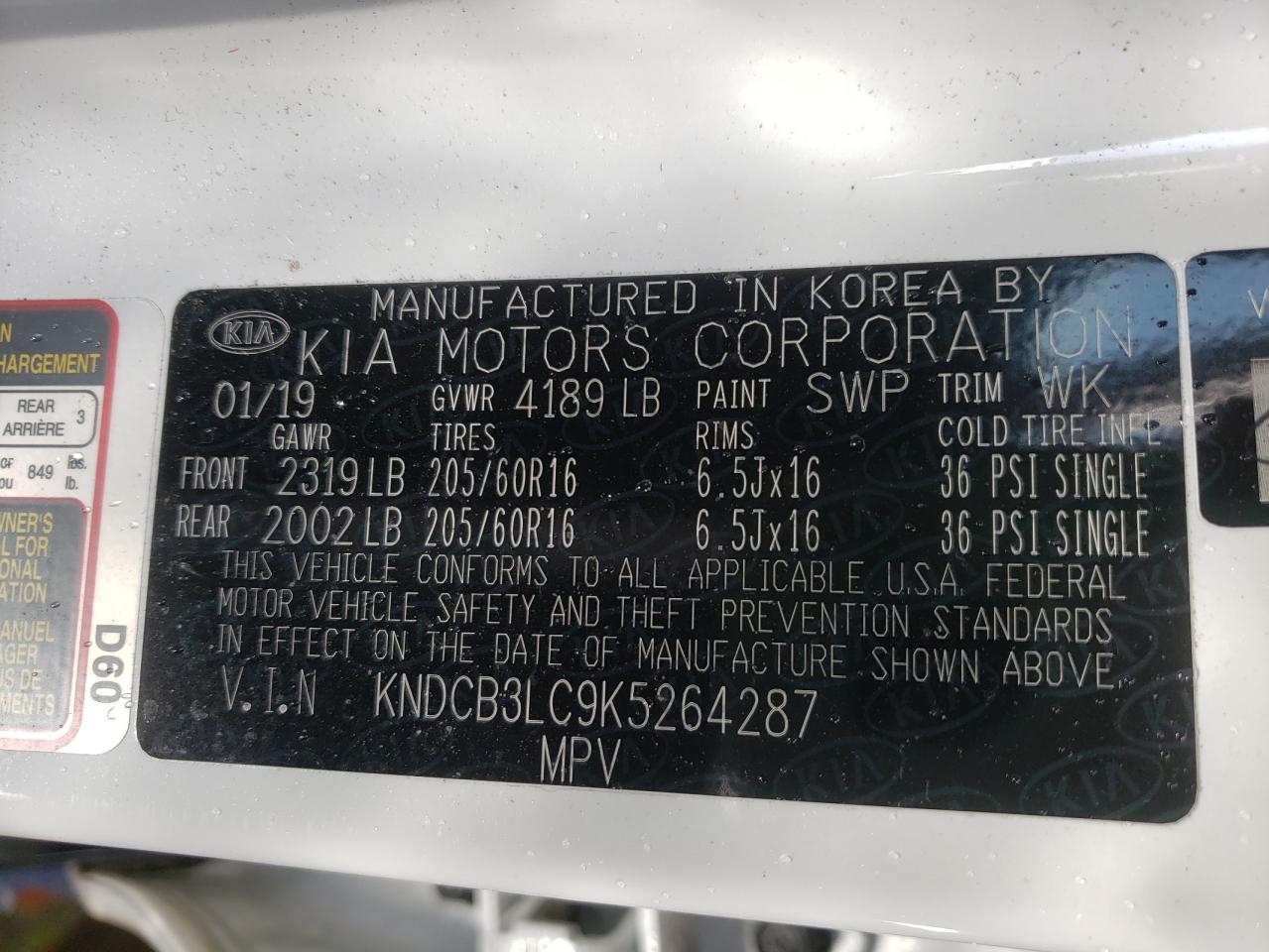 Photo 10 from auction – 2019 KIA NIRO FE with VIN KNDCB3LC9K5264287