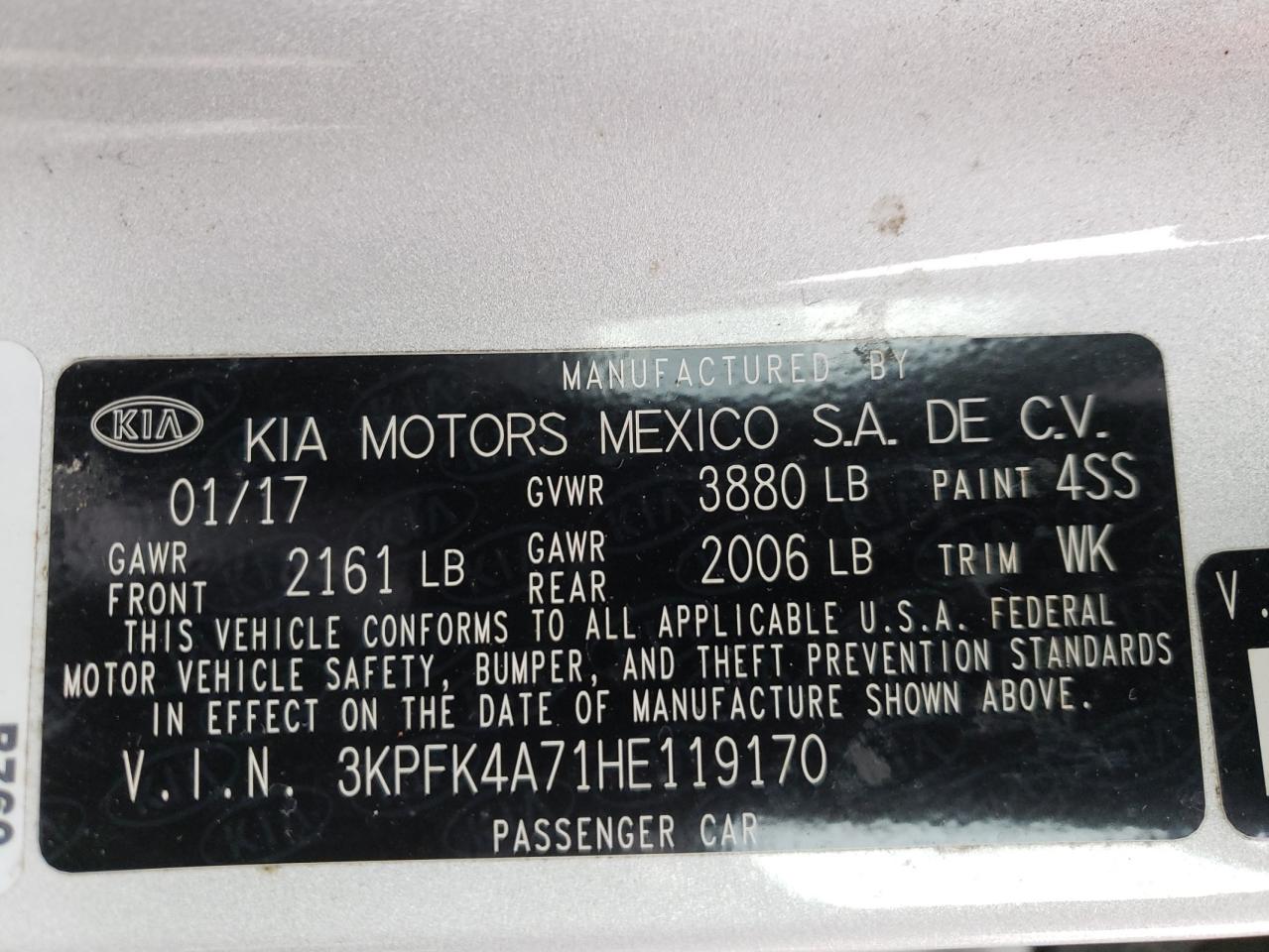 Photo 10 from auction – 2017 KIA FORTE LX with VIN 3KPFK4A71HE119170