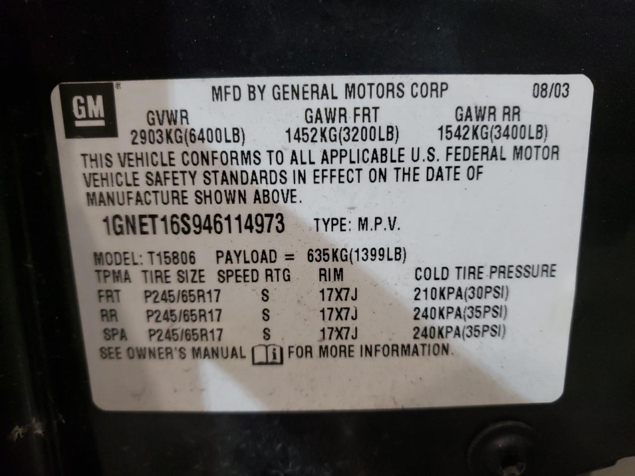 Photo 10 from auction – 2004 CHEVROLET TRAILBLAZE with VIN 1GNET16S946114973