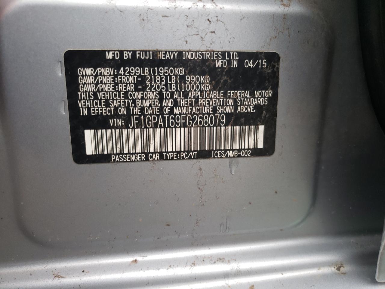 Photo 10 from auction – 2015 SUBARU IMPREZA SP with VIN JF1GPAT69FG268079