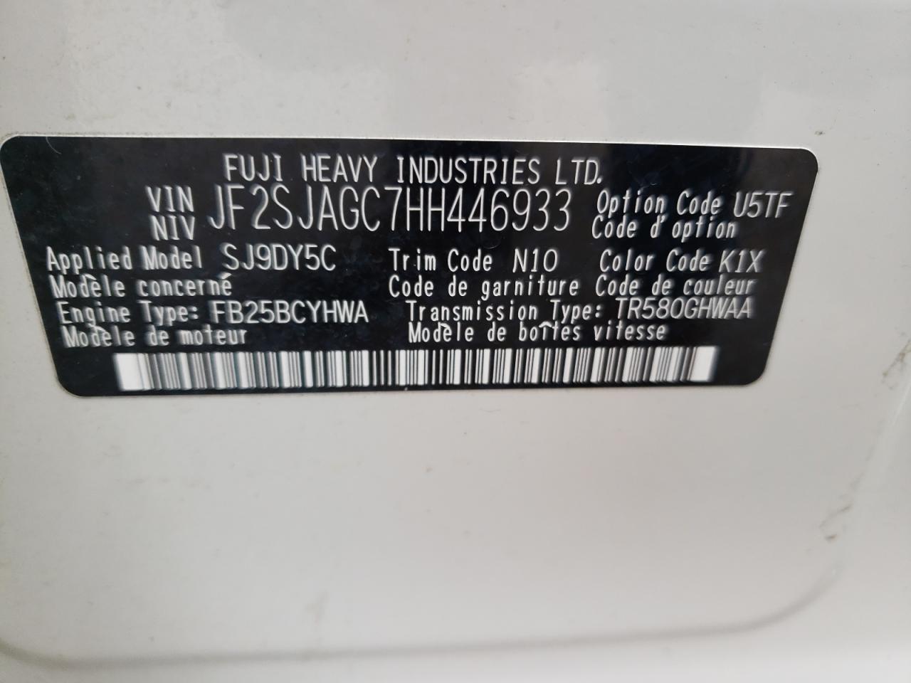 Photo 10 from auction – 2017 SUBARU FORESTER 2 with VIN JF2SJAGC7HH446933