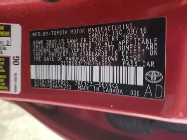 Photo 10 from auction – 2017 TOYOTA COROLLA L with VIN 2T1BURHE2HC754553