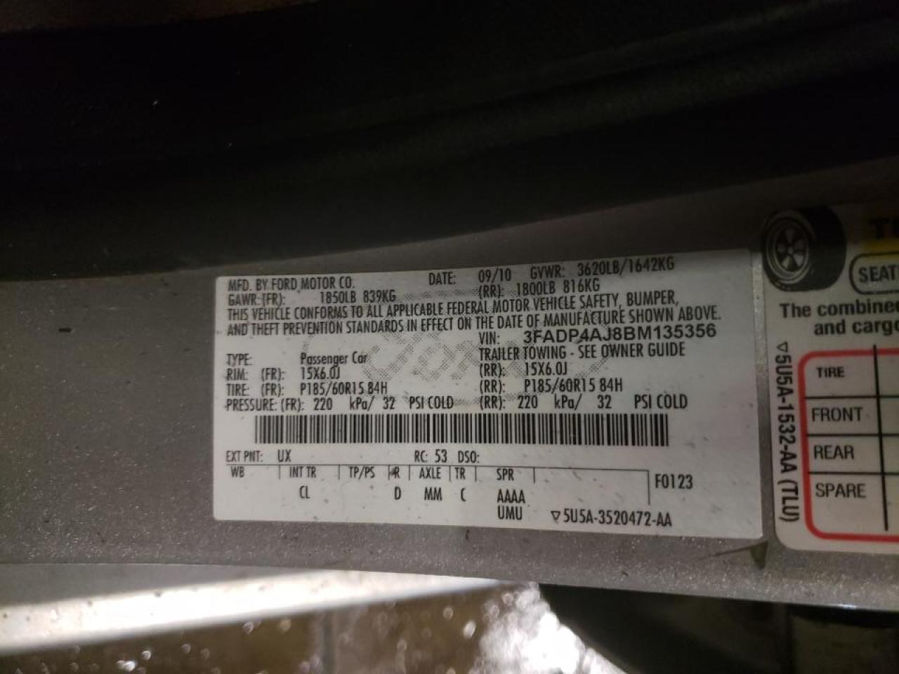Photo 10 from auction – 2011 FORD FIESTA S with VIN 3FADP4AJ8BM135356