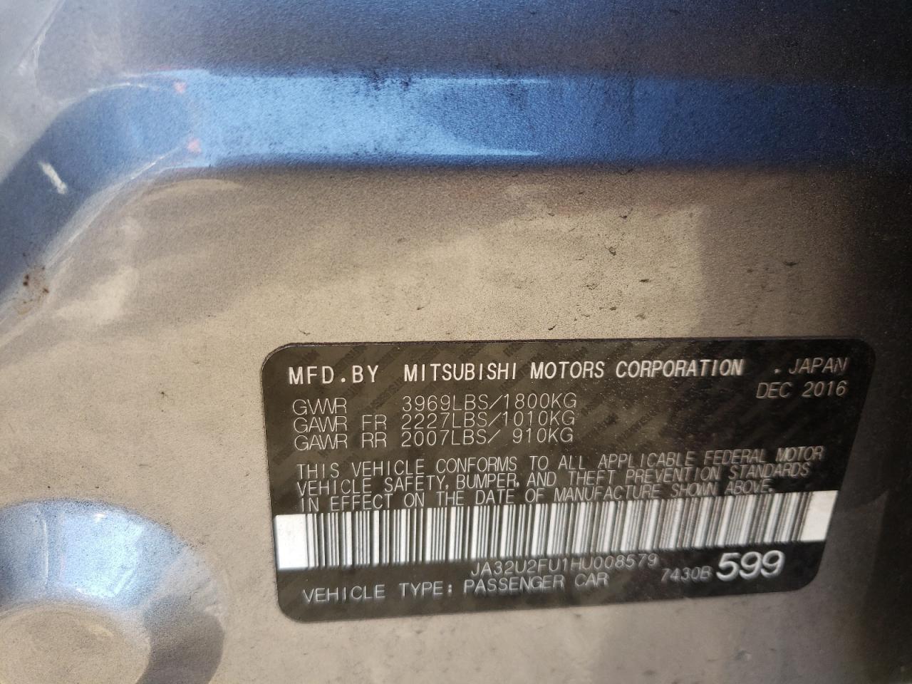Photo 10 from auction – 2017 MITSUBISHI LANCER ES with VIN JA32U2FU1HU008579
