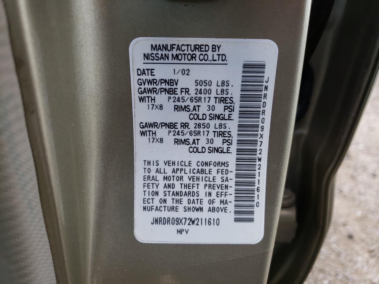 Photo 10 from auction – 2002 INFINITI QX4 with VIN JNRDR09X72W211610