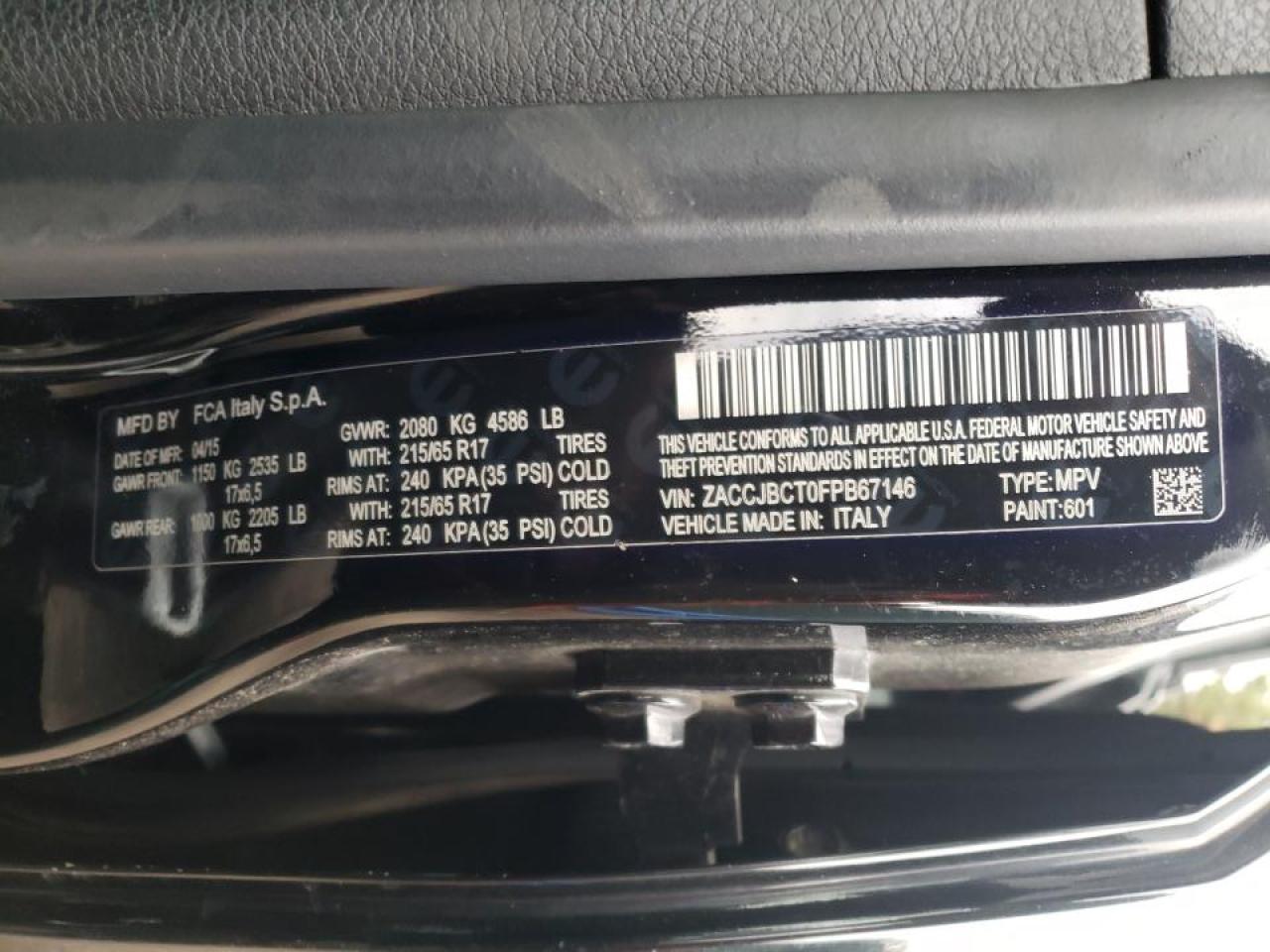Photo 10 from auction – 2015 JEEP RENEGADE T with VIN ZACCJBCT0FPB67146