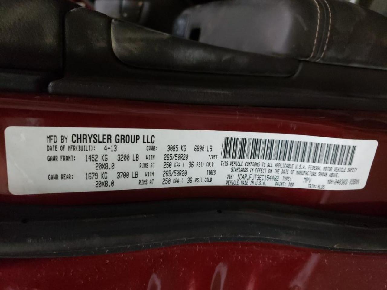 Photo 10 from auction – 2014 JEEP GRAND CHER with VIN 1C4RJFJT3EC154482