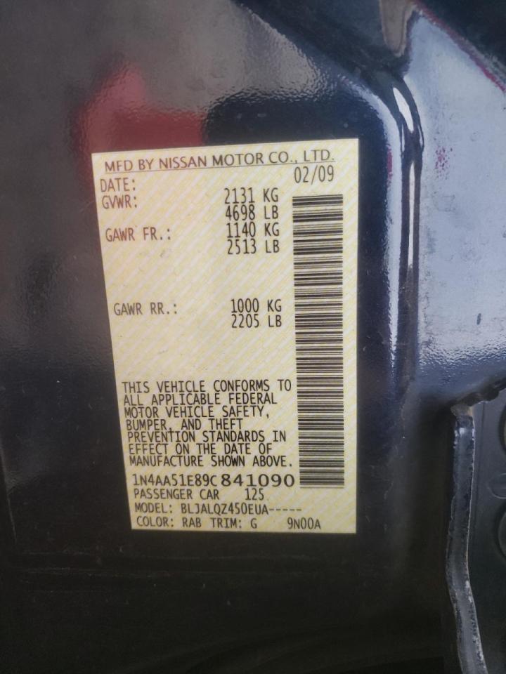 Photo 10 from auction – 2009 NISSAN MAXIMA S with VIN 1N4AA51E89C841090