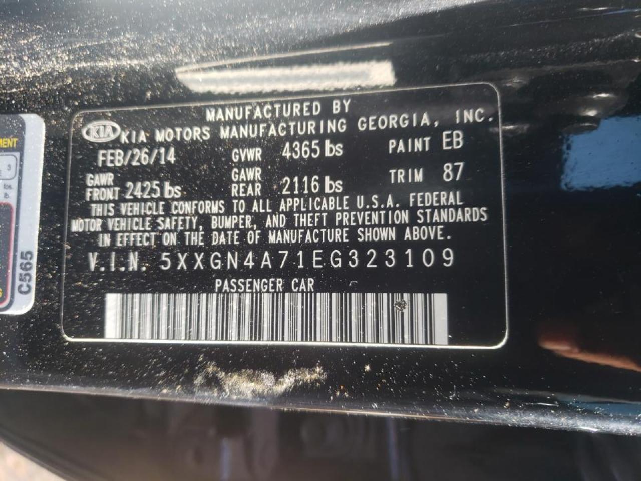 Photo 10 from auction – 2014 KIA OPTIMA EX with VIN 5XXGN4A71EG323109