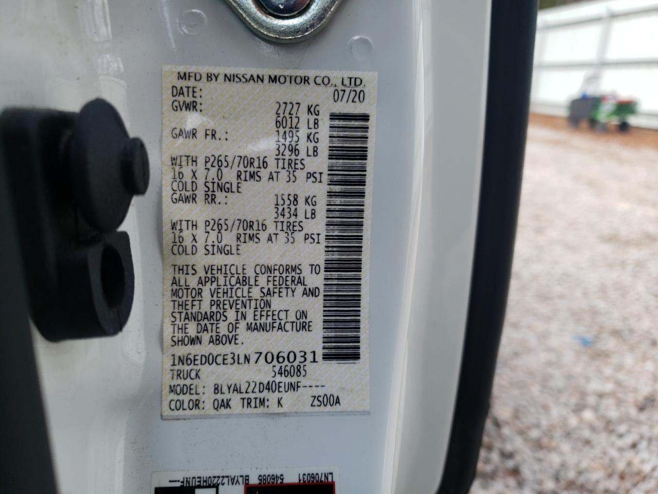 Photo 10 from auction – 2020 NISSAN FRONTIER S with VIN 1N6ED0CE3LN706031