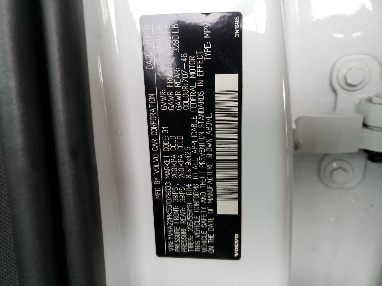 Photo 10 from auction – 2016 VOLVO XC90 T6 with VIN YV4A22PK5G1078633