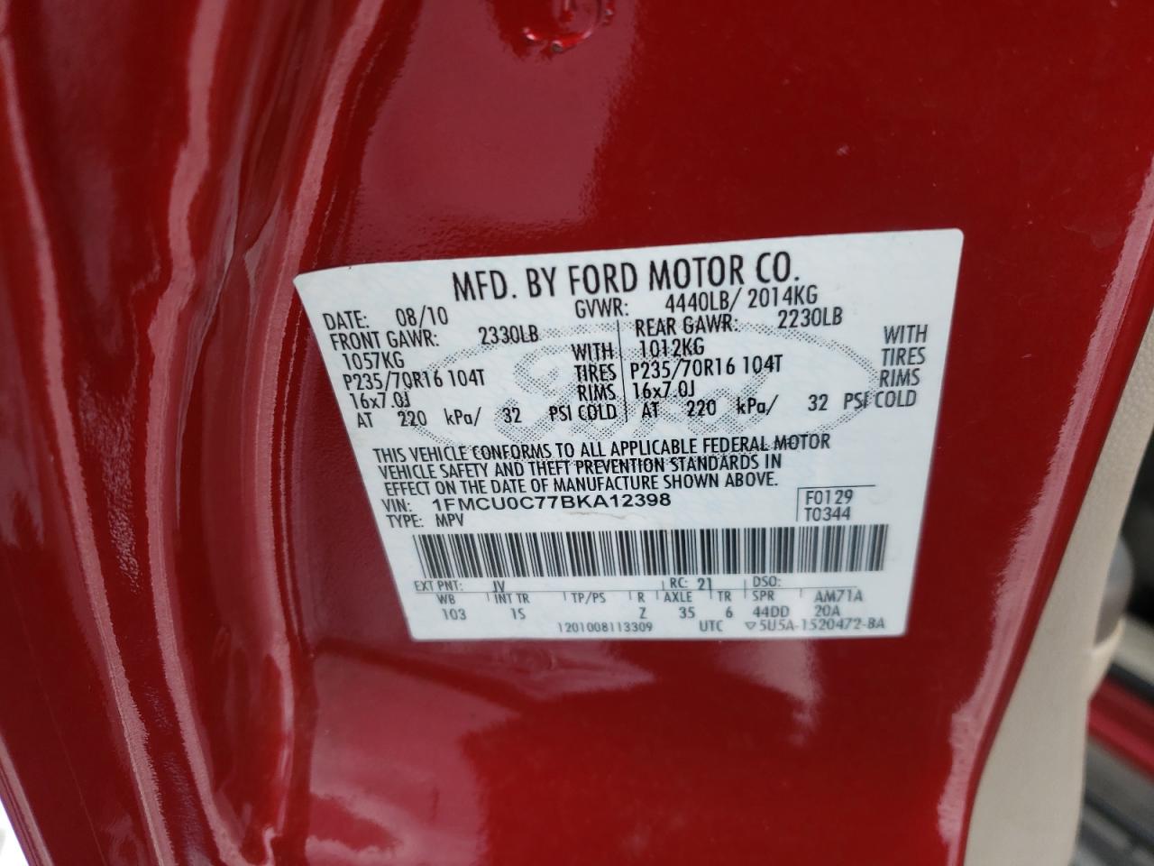 Photo 10 from auction – 2011 FORD ESCAPE XLS with VIN 1FMCU0C77BKA12398