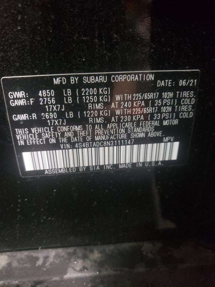 Photo 10 from auction – 2022 SUBARU OUTBACK PR with VIN 4S4BTADC8N3111147