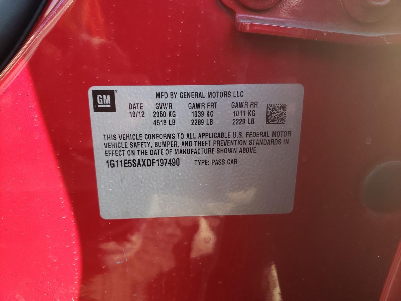 Photo 10 from auction – 2013 CHEVROLET MALIBU 2LT with VIN 1G11E5SAXDF197490