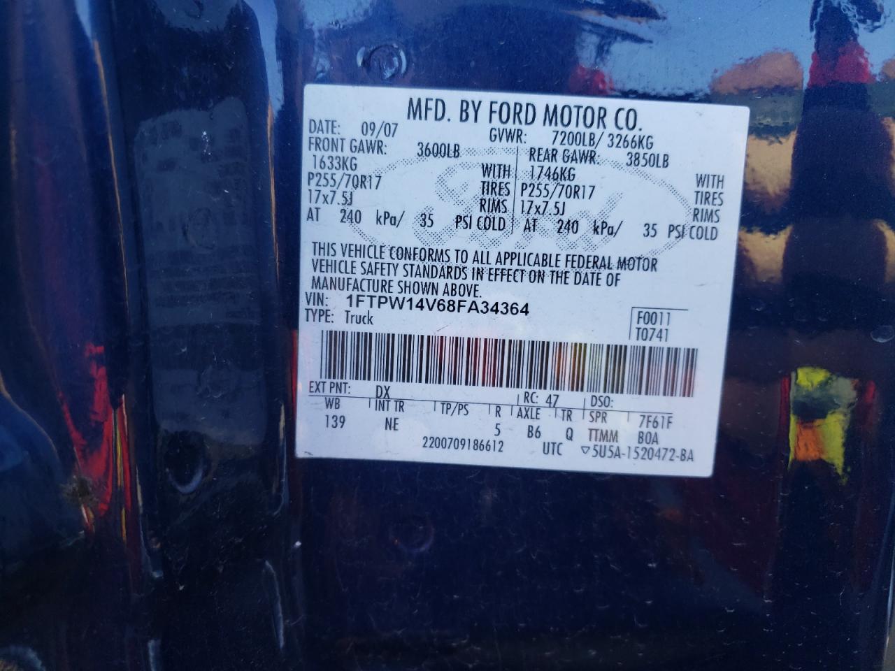 Photo 10 from auction – 2008 FORD F150 SUPER with VIN 1FTPW14V68FA34364