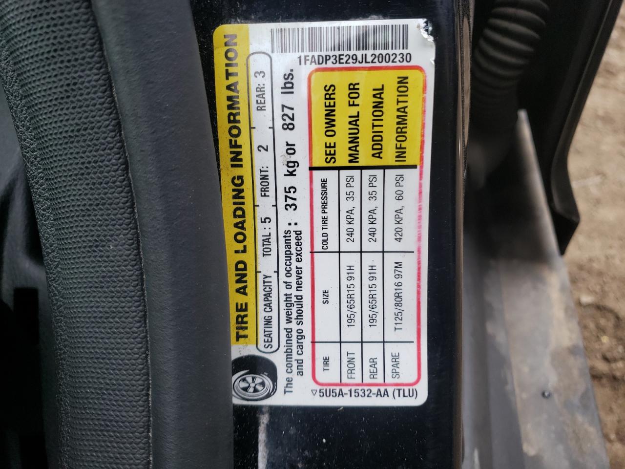 Photo 10 from auction – 2018 FORD FOCUS S with VIN 1FADP3E29JL200230