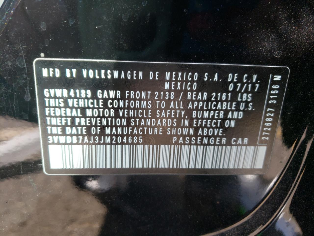 Photo 10 from auction – 2018 VOLKSWAGEN JETTA SE with VIN 3VWDB7AJ3JM204685