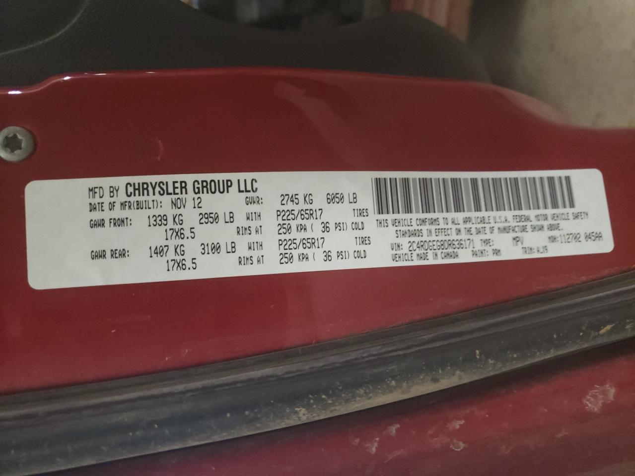Photo 10 from auction – 2013 DODGE GRAND CARA with VIN 2C4RDGEG8DR636171