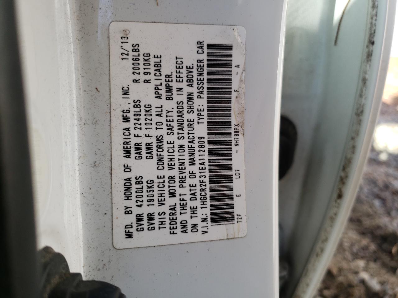 Photo 10 from auction – 2014 HONDA ACCORD LX with VIN 1HGCR2F31EA112809