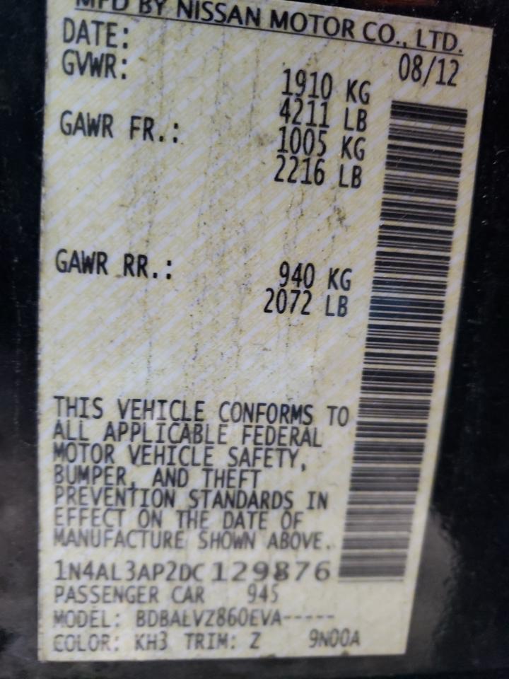 Photo 10 from auction – 2013 NISSAN ALTIMA 2.5 with VIN 1N4AL3AP2DC129876